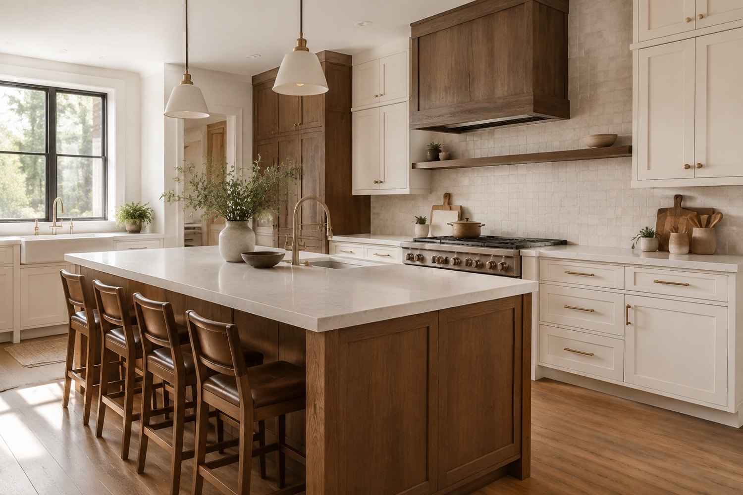 An inviting cream and wood kitchen filled with natural light